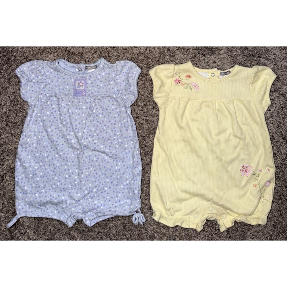 2 Vintage Carter's Size 9 Month Purple/yellow Floral Cotton Bubble Romper